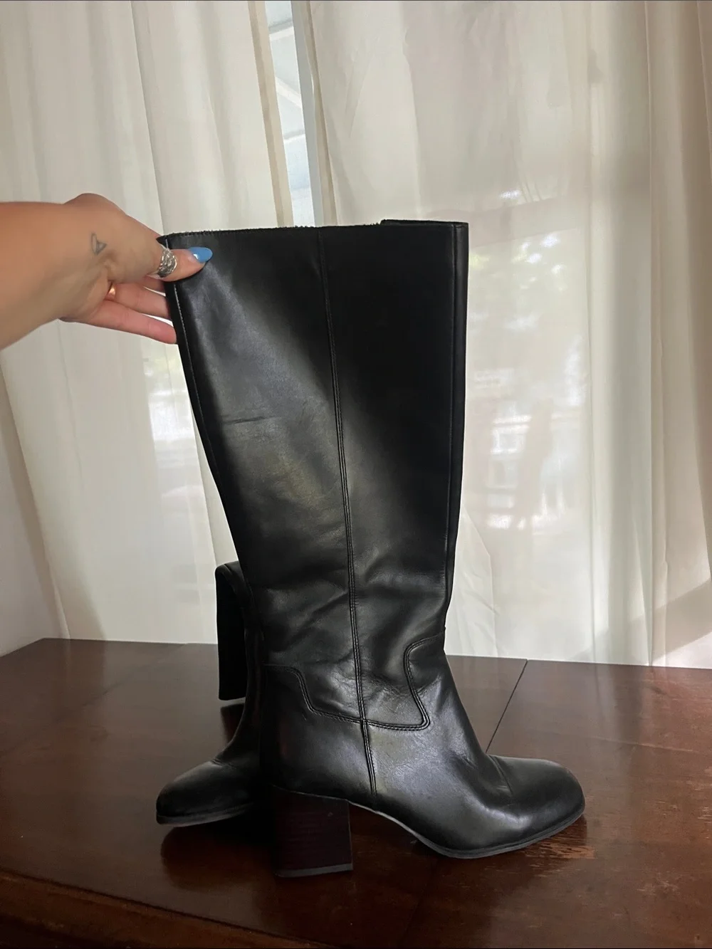 Franco Sarto Black Knee-High Block Heel Boots - Picture 2 of 2